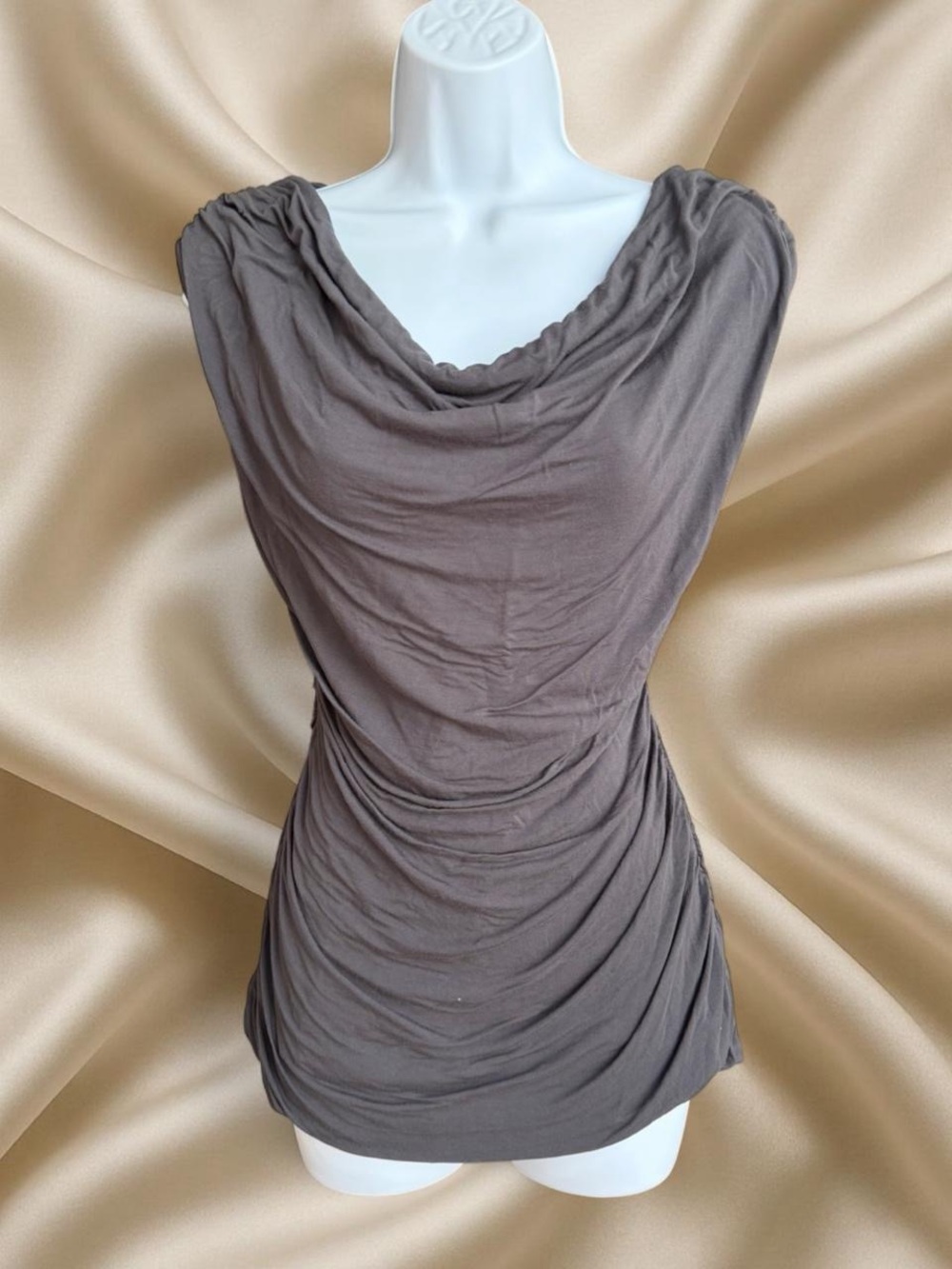 H&M Draped Short-Sleeve Top in Taupe